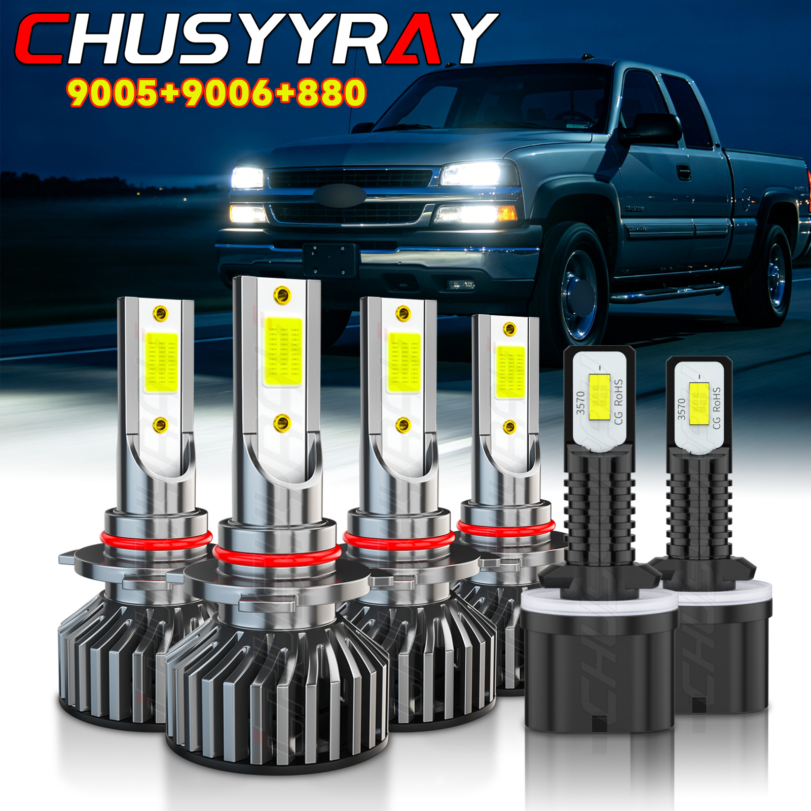 LED Headlight Bulbs Hi/Lo Fog Beam For Chevrolet Silverado 2500 1999-2002 White