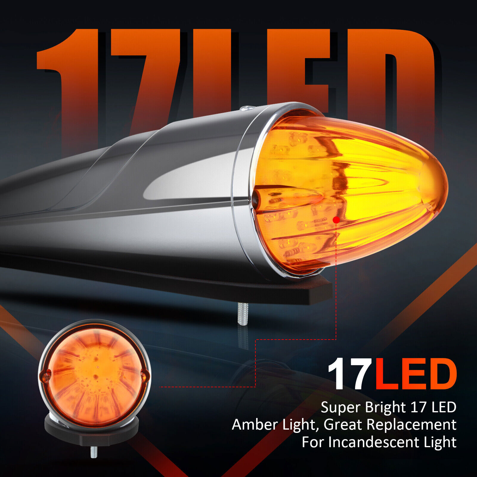 5x 17LED Amber Semi Truck Roof Cab Marker Clearance Light Assembly For Peterbilt