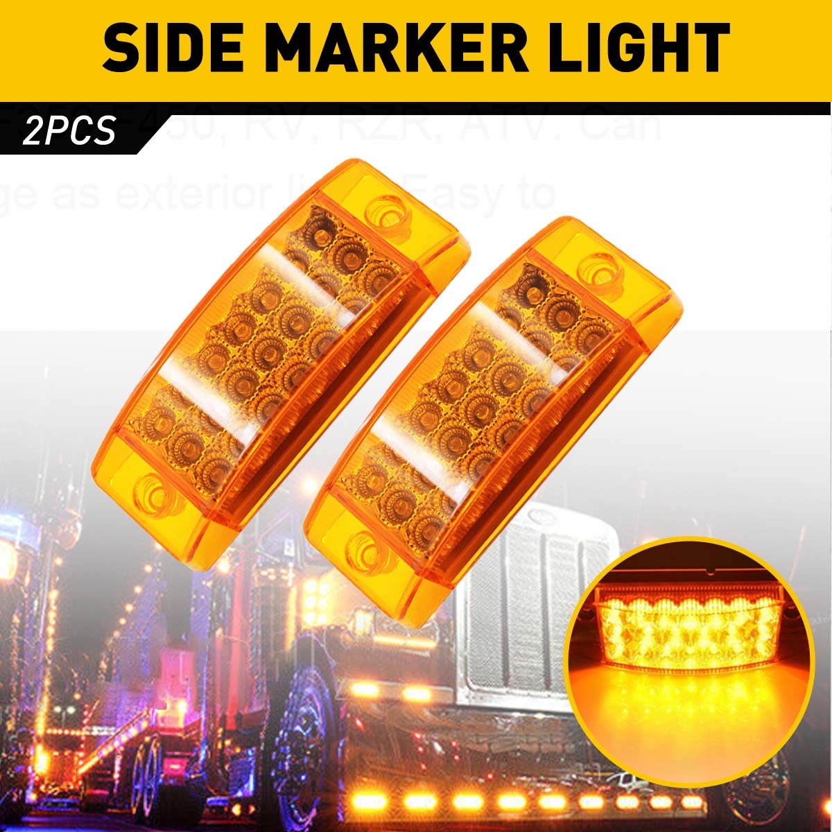 2x Amber 21LED Side Marker Lights RV Truck Trailer Clearance Light Waterproof US