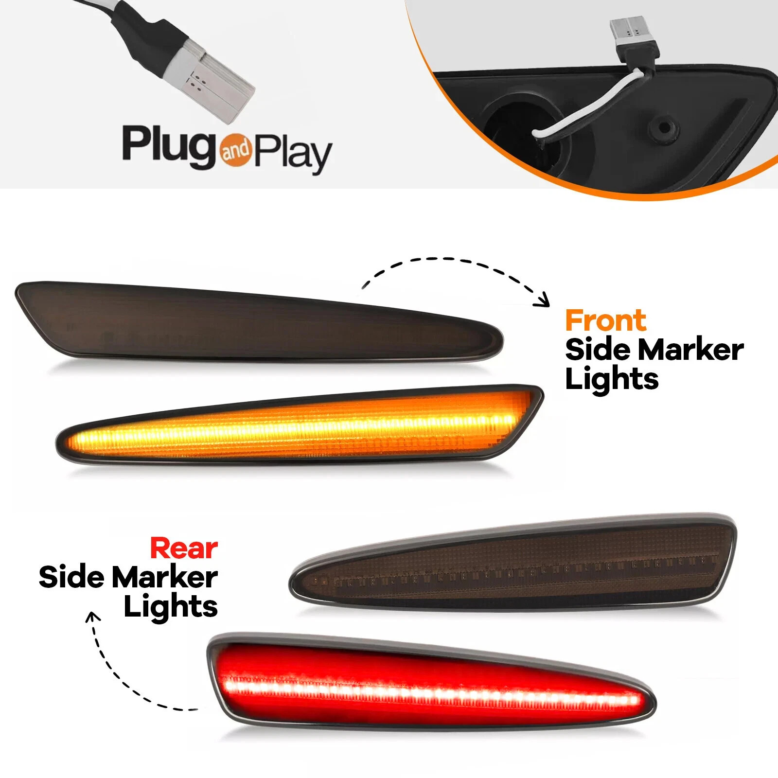 LED Smoked Front Rear Side Marker Lights Amber+Red For Chevy Corvette C6 2005-13