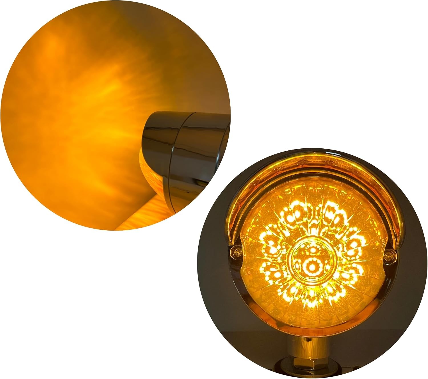 2Pcs Amber 18 LED Single Faced Watermelon Pedestal Lights Chrome Single Stud