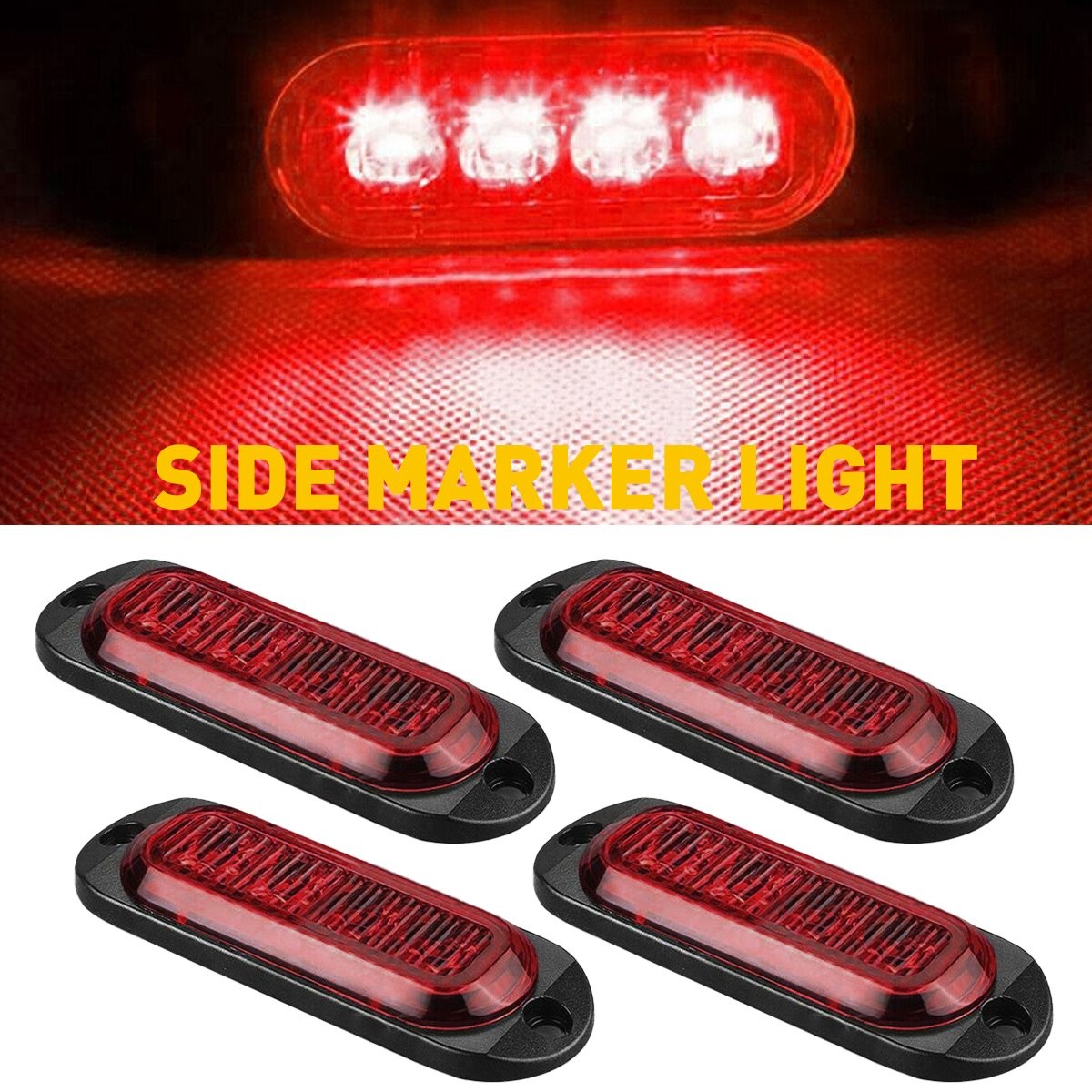Red 4-LED Indicator Side Marker Lights Truck Clearance Turn Signal Light Trailer