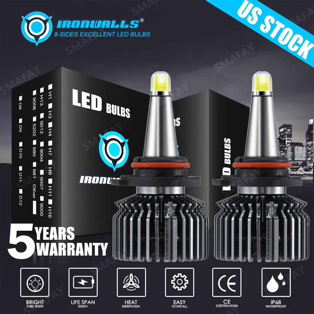 8-sides 9005 LED Headlight Bulb Kit High Beam White 1500000LM Super Bright 6000K