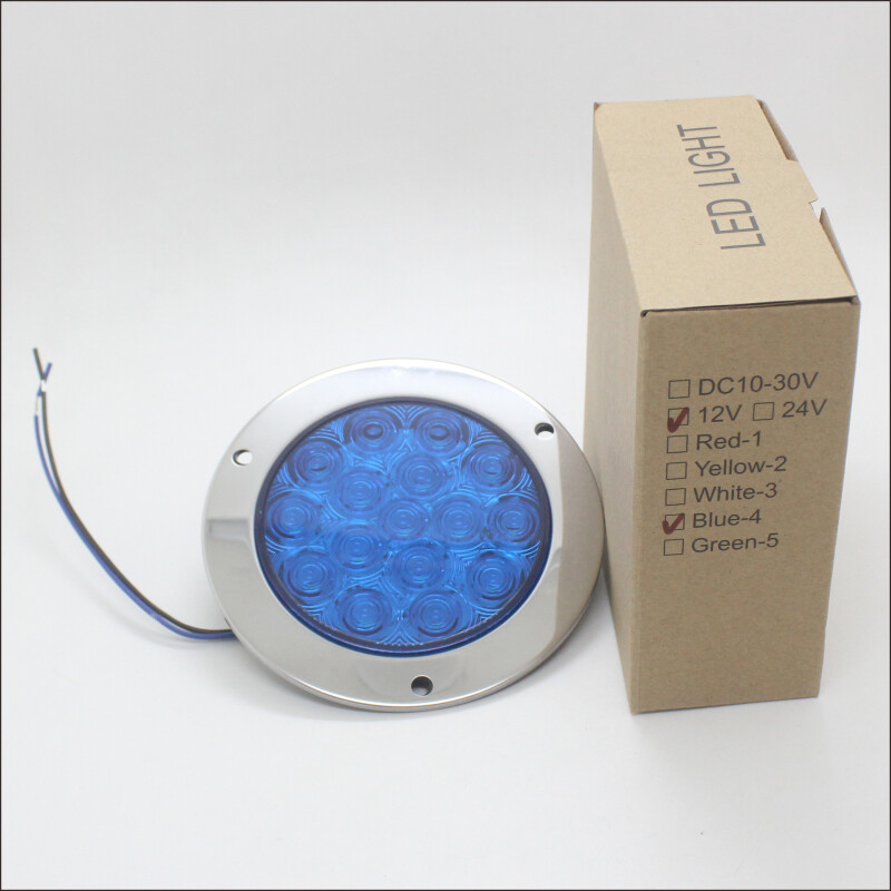 4″ Blue Round LED Truck Trailer Stop Turn Tail Brake Lights Waterproof 16LED