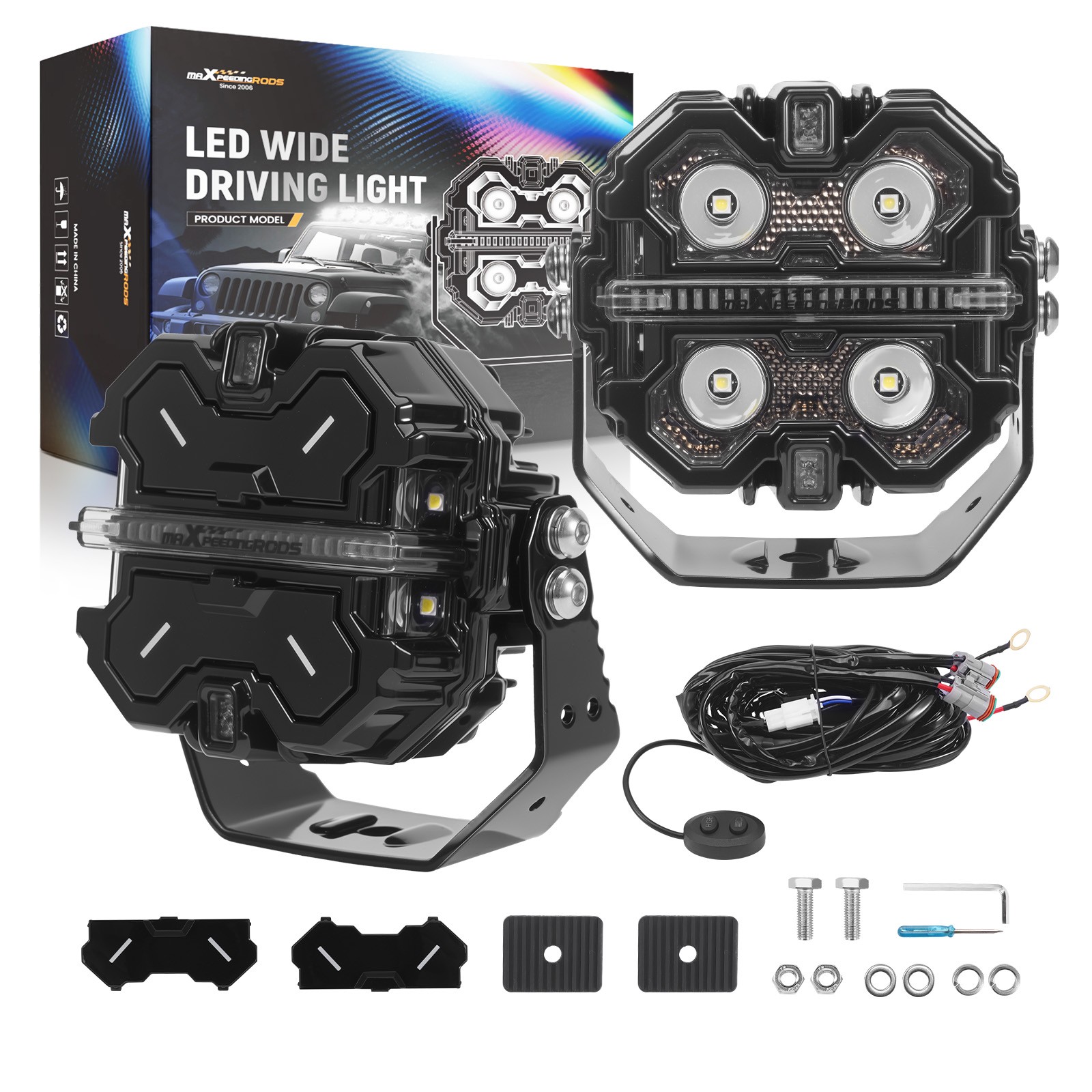 LED Driving Light Pods 3.5″ Spot Beam RGB DRL Aluminum Housing Off Road Lights