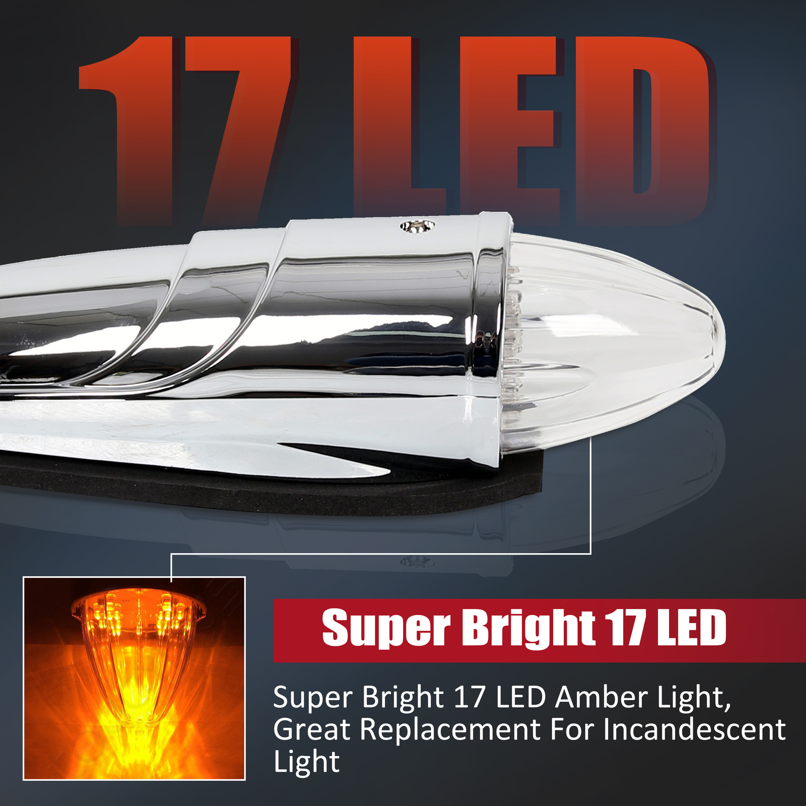 5X Cab Marker Roof Lights Yellow 17 LED Lights For Peterbilt Kenworth Van Truck