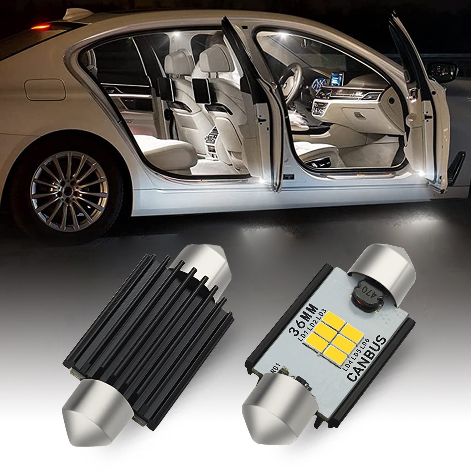 AUXITO C5W 36MM 6418 Festoon LED Plate License Tag Light Bulb Bright White 2/4x