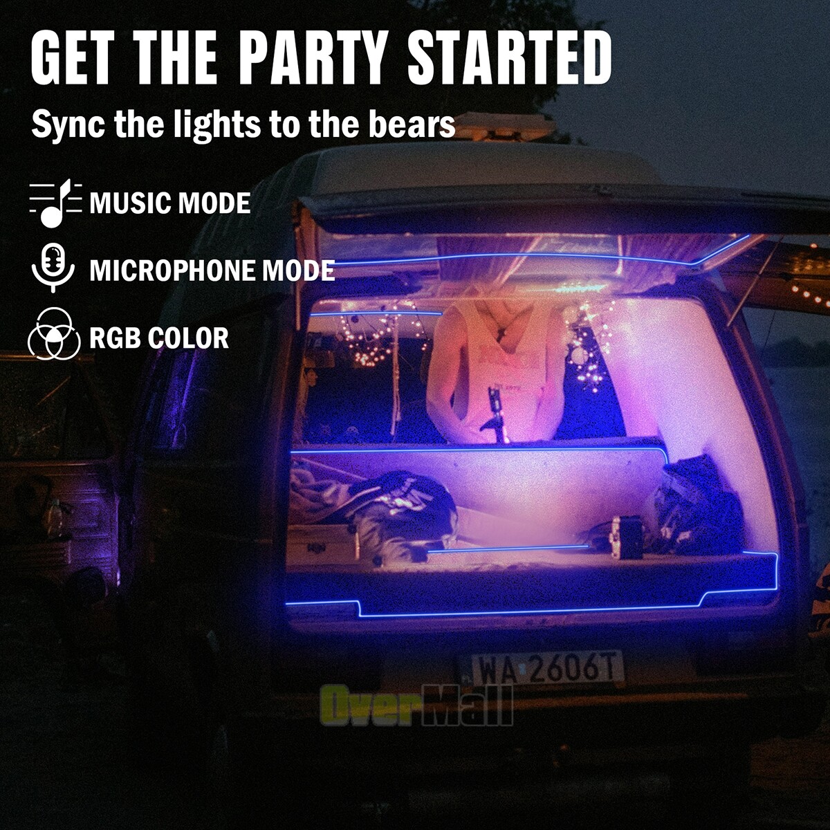 6-In-1 RGB LED Interior Strip Light Car Ambient Atmosphere Lighting APP Control