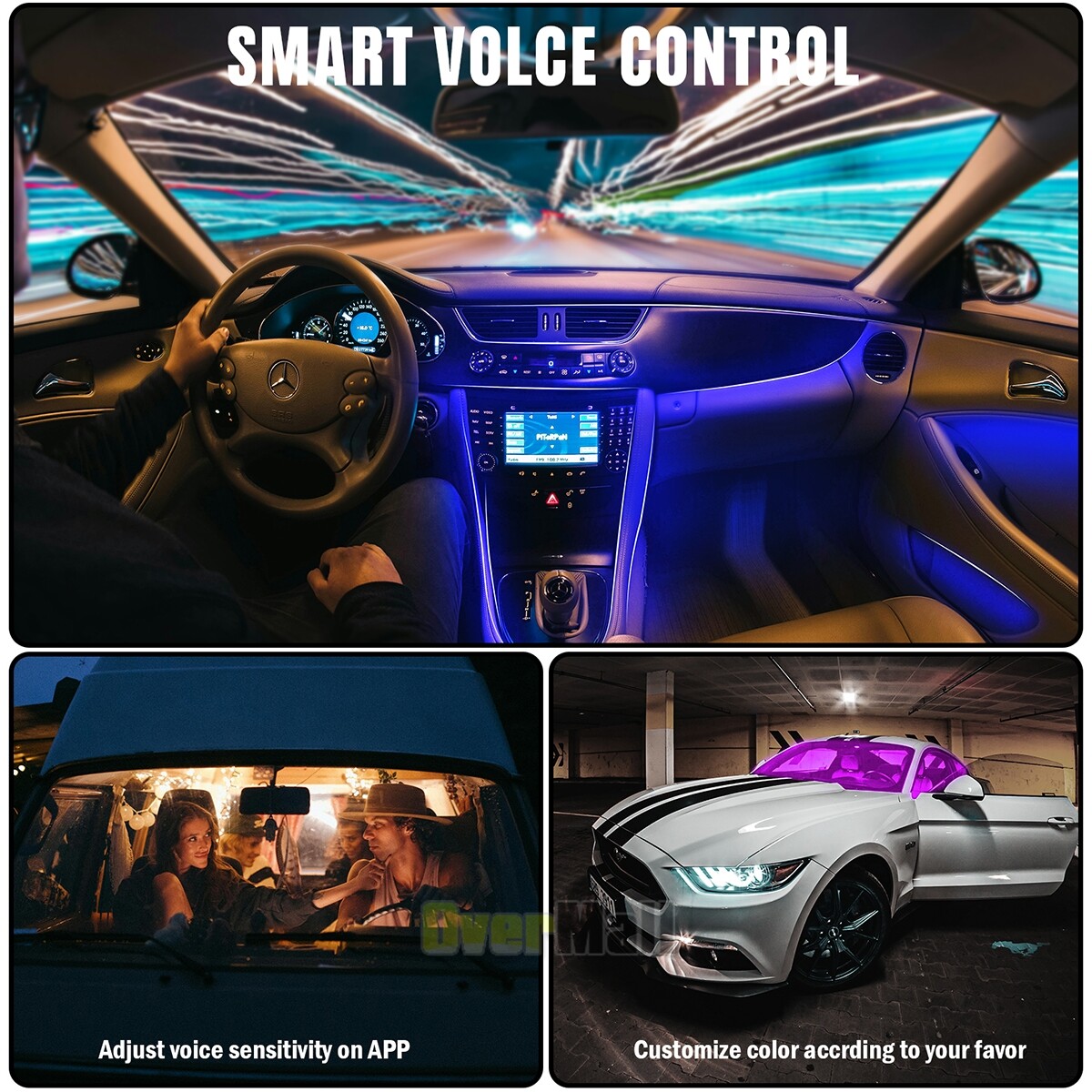 6-In-1 RGB LED Interior Strip Light Car Ambient Atmosphere Lighting APP Control