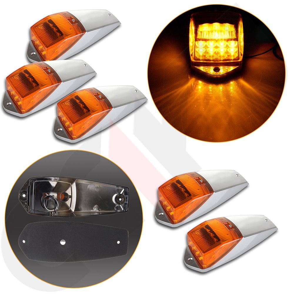 5x 17 LED Amber Chrome Cab Marker Roof Lights for Peterbilt 379 Kenworth Truck