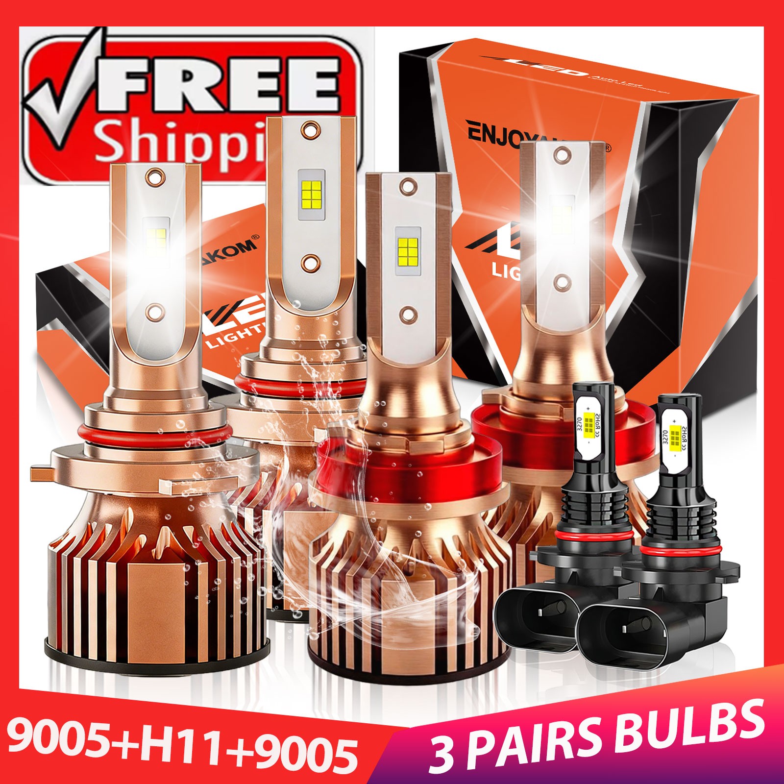 For Ford F-150 2015-2021 6x LED Headlight Bulbs High Low Beam+Fog Light 6500K