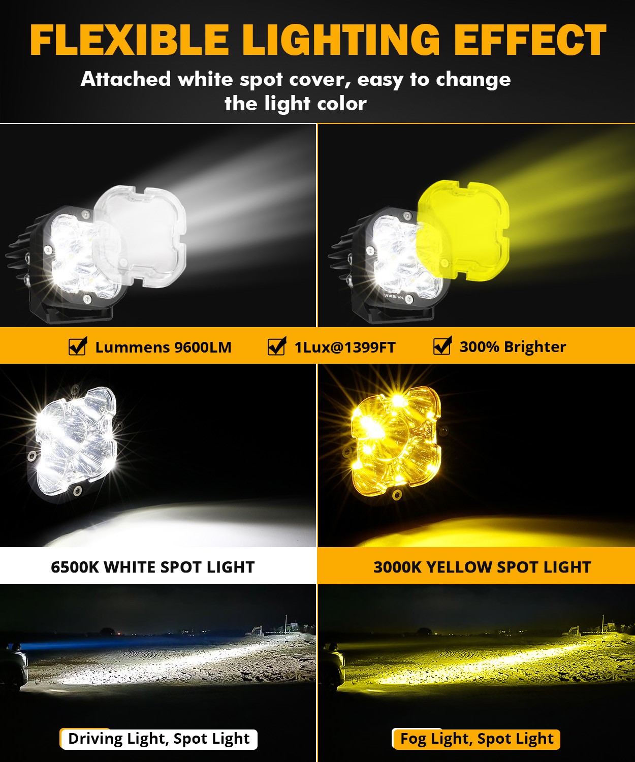 8Pcs AUXBEAM 3″ LED Driving Pods Work Light Bar Spot Fog Offroad Ditch Lights