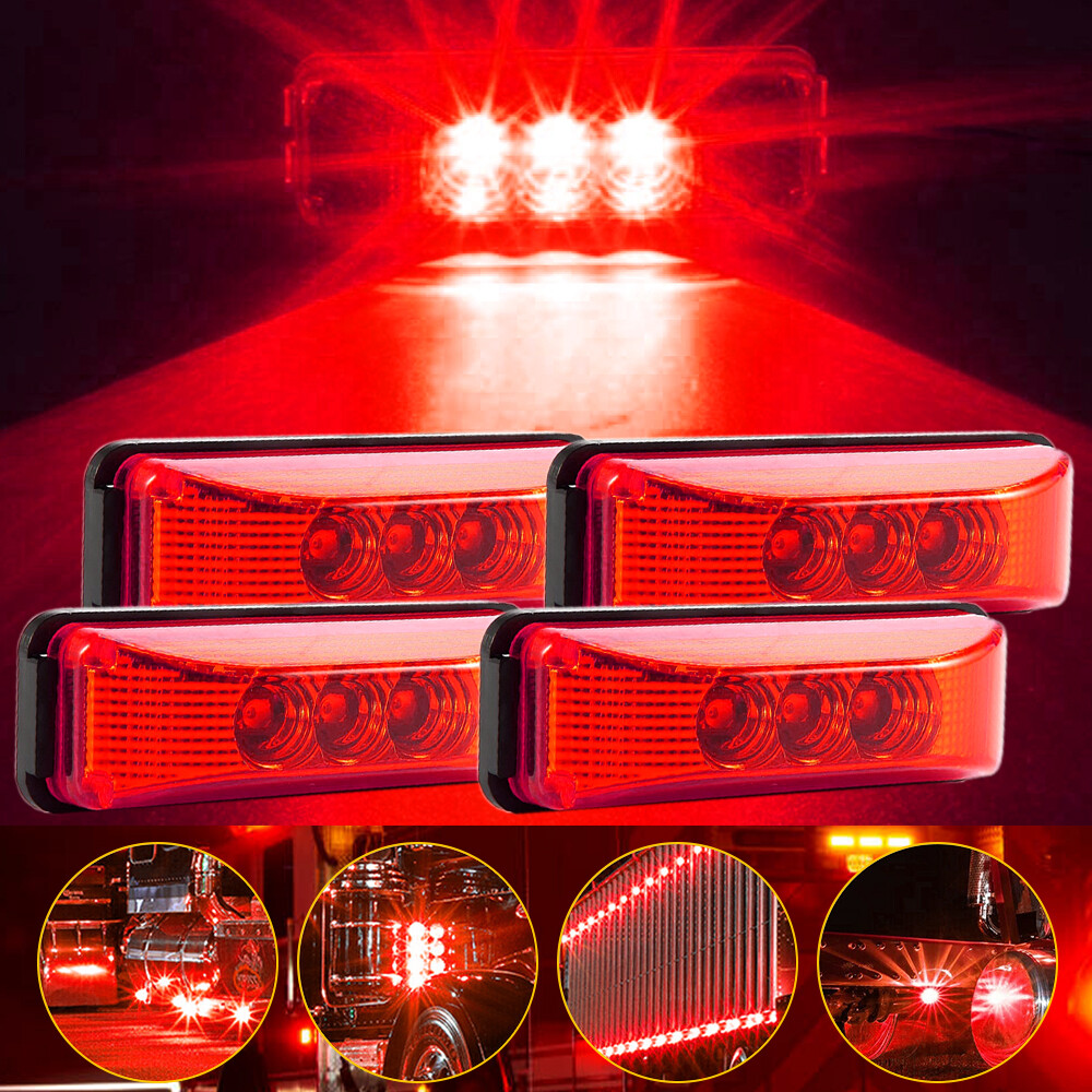 4PC Red 3 LED Side Marker Lights RV Truck Trailer Clearance Light Waterproof USP
