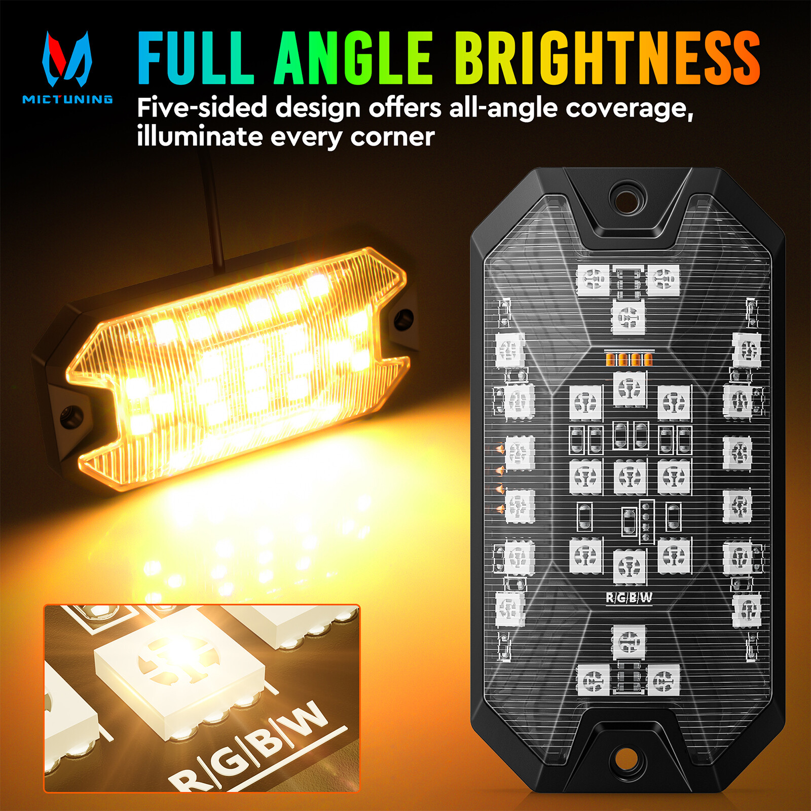 8 Pods Five Side RGBW LED Rock Lights, Underglow Wheel Well Lights Kit for Truck