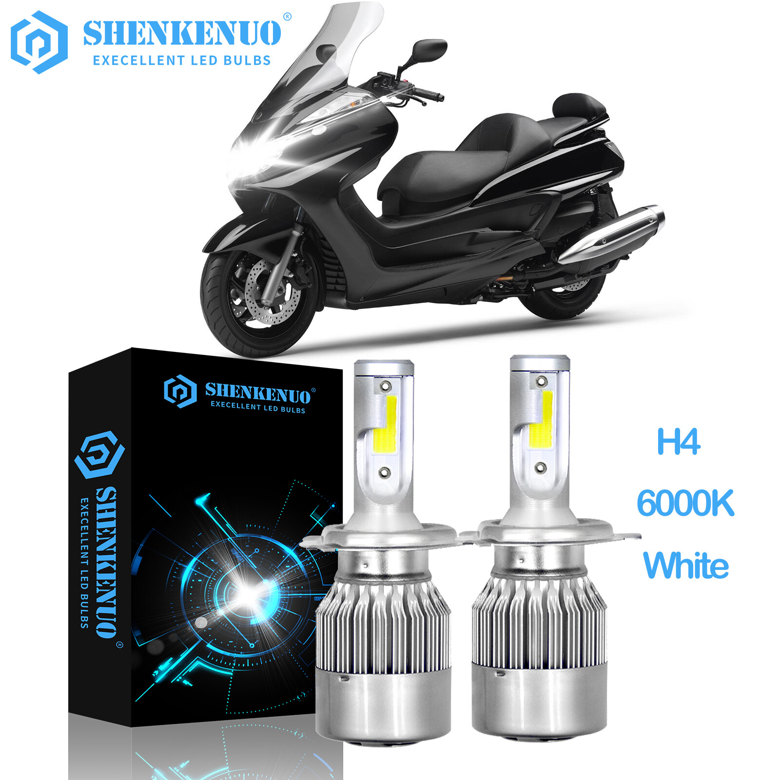 For Yamaha Majesty Vino Zuma Scooter 100W LED Super White Headlight Bulbs Lamp