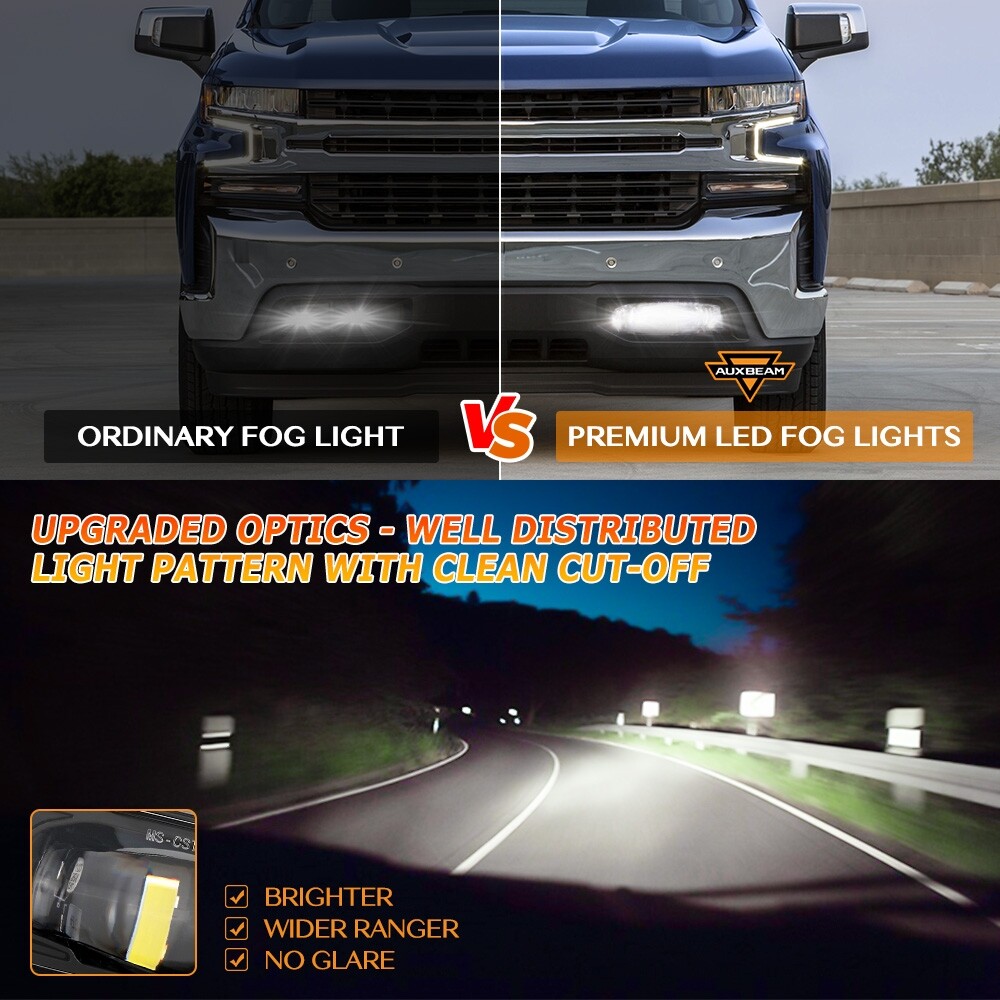 AUXBEAM LED Fog Lights Lamps For Chevy Silverado 1500 2500 1999-2002 3500 01-02
