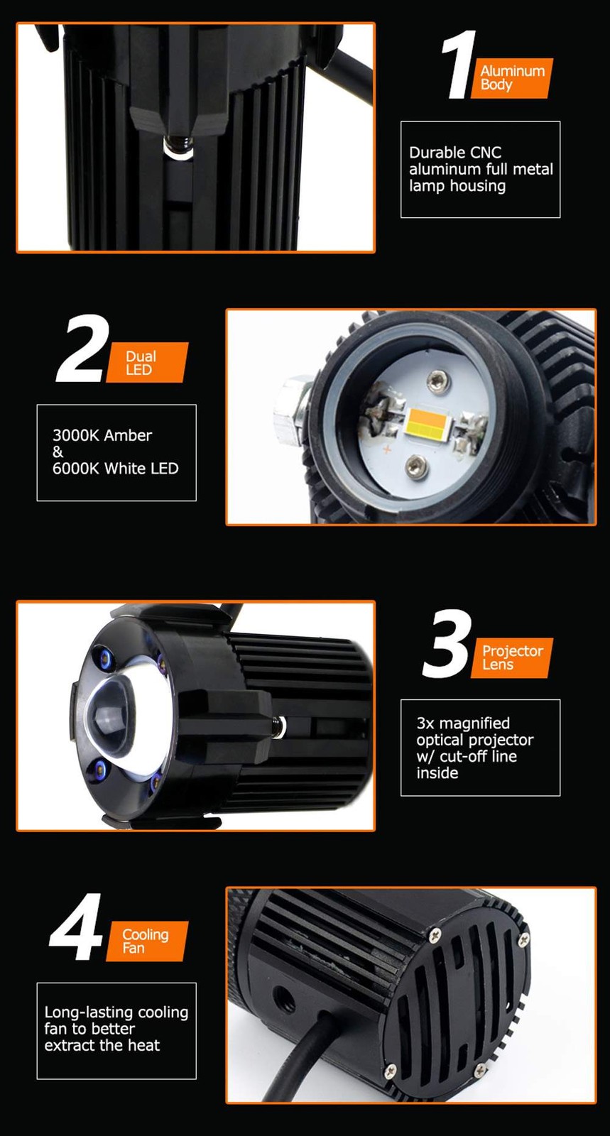 1-Inch White/Yellow Dual Color 20W Mini LED Projector Lens Driving Fog Light Kit