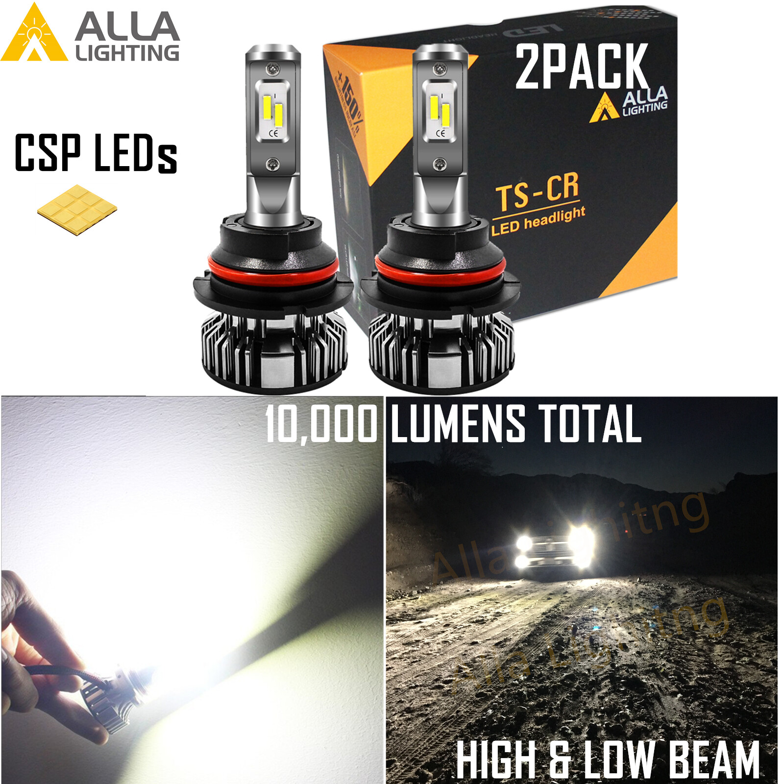 Alla Lighting 9007 Headlight Bulb,Old Halogen Convert to Pure White Bright LED