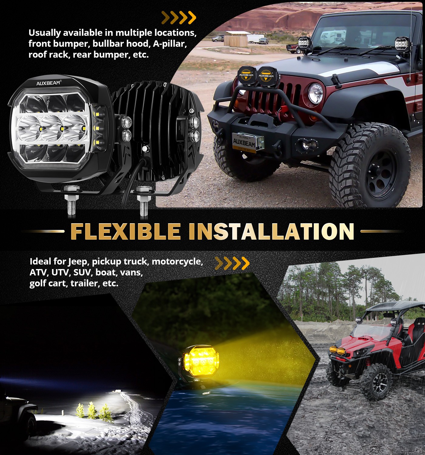 AUXBEAM 2X 5″ 174W LED Side Shooter Light Pods White DRL Amber Turn Signal Light