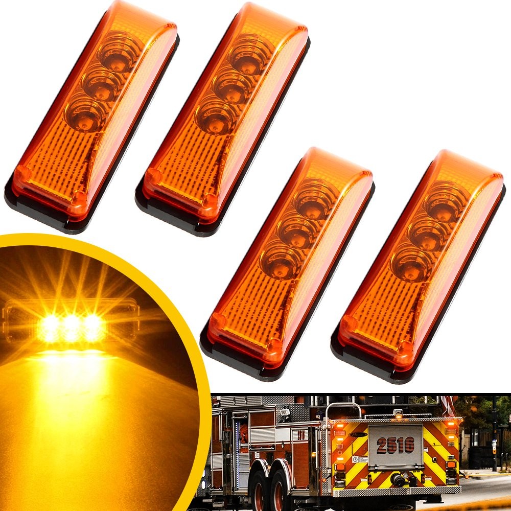 4pc Amber 3 LED Side Marker Clearance Light Waterproof Trailer Truck 12V 24V