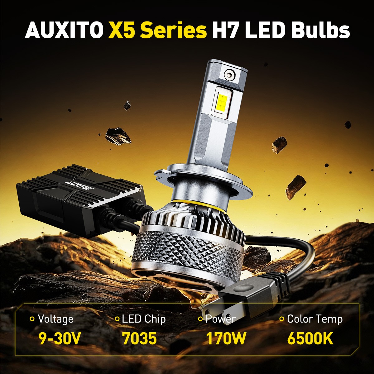 2-20X H7 Headlight LED Bulb Conversion Super Bright White 6500K AUXITO X5-Series