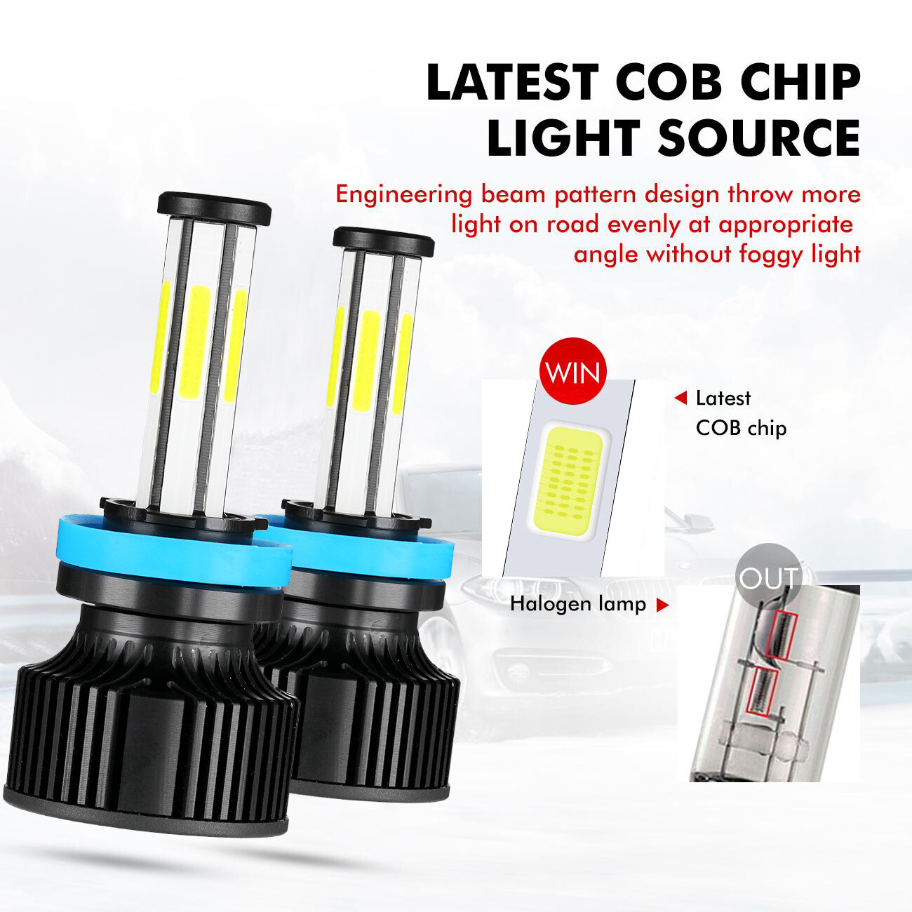 6-Sides LED Headlight Kit H11 H8 H9 6500K White Bulbs Bright High or Low Beam