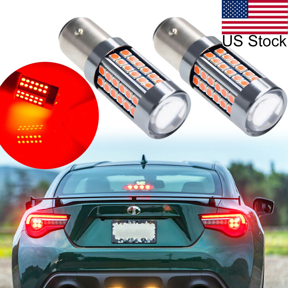 2pcs 1157 LED Red Flash Blinking Brake Tail Light Bulbs For Audi BMW Toyota Etc