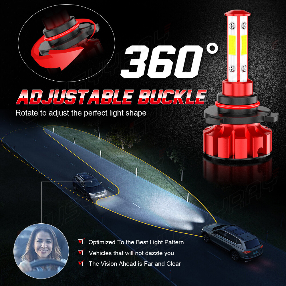4 Side 9005 LED Headlight Super Bright Bulbs Kit White 6000K High/Low Beam 2PCS