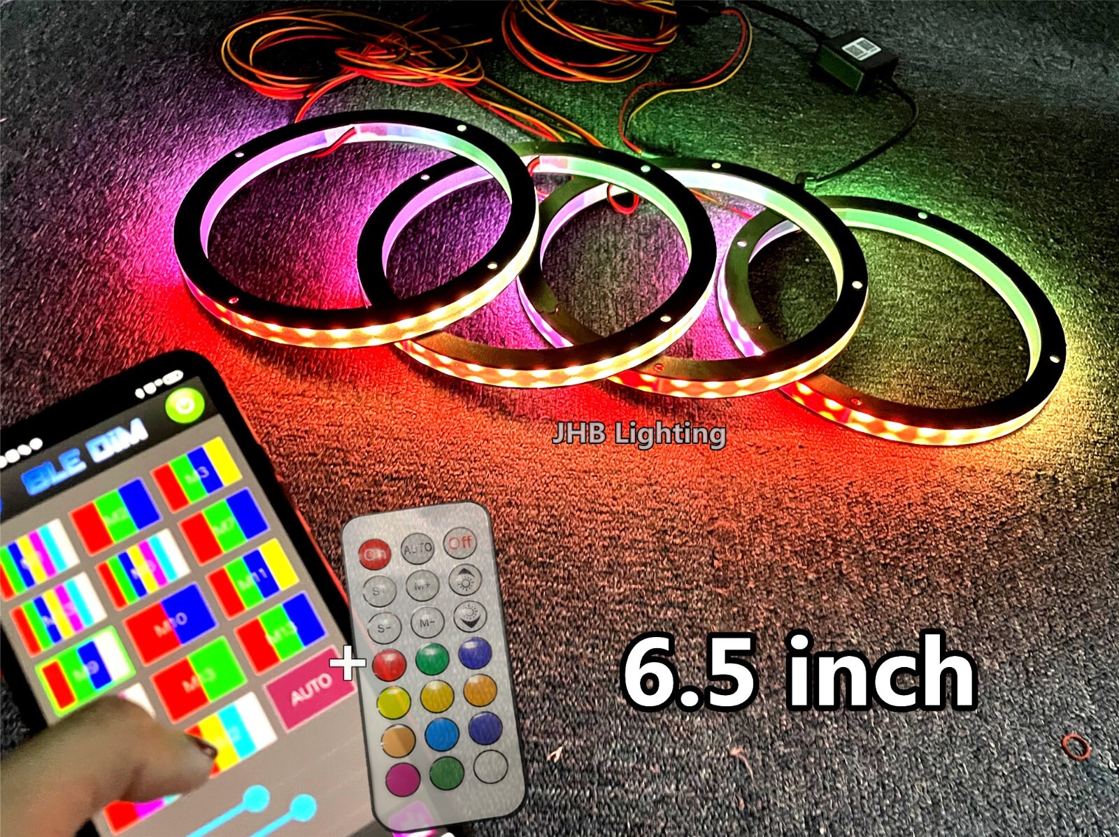 JHB 4PCS 6.5″ SET CHASING Flowing LED Remote Bluetooth Car Speaker Rings Lights