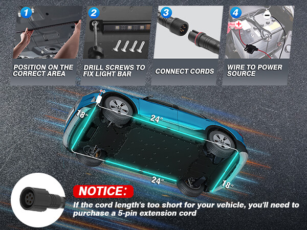 8pcs Car Underglow RGBW Aluminum LED Light Strips Exterior Underbody Light Bars
