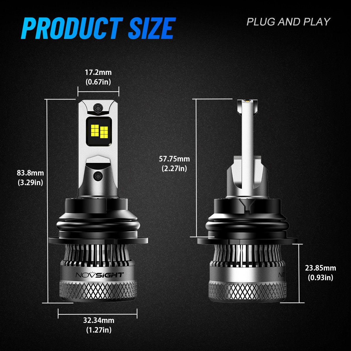 NOVSIGHT LED Headlight Bulbs HB1 9004 6500K Cold White 12000LM Plug&Play Hi-Low