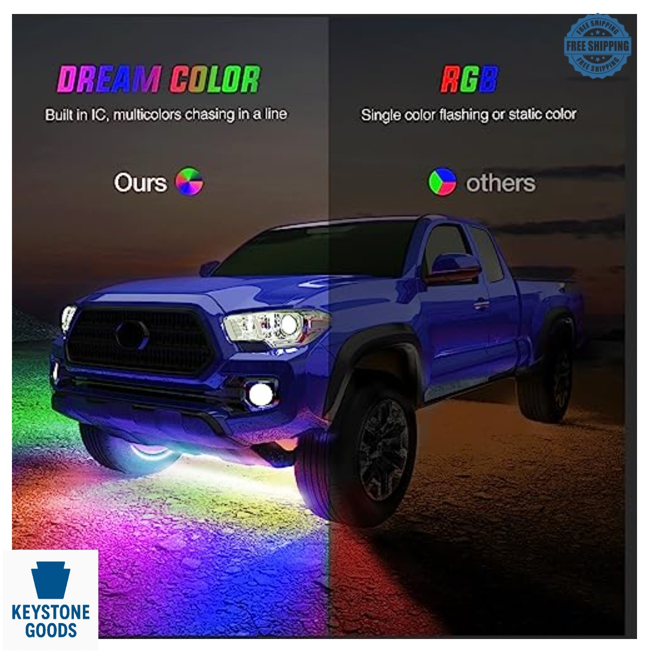6 Piece Car LED Underglow Strip Kit 12V RGB-IC APP Remote Music Mode Waterproof