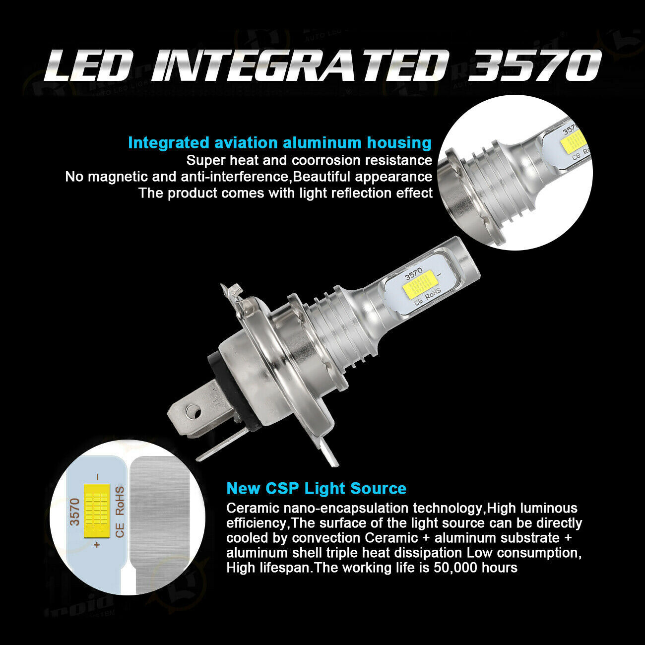5.75″ 5-3/4 inch LED Headlights Hi/Lo Beam 6500K For Chevy-Corvette 62-82 4x DOT