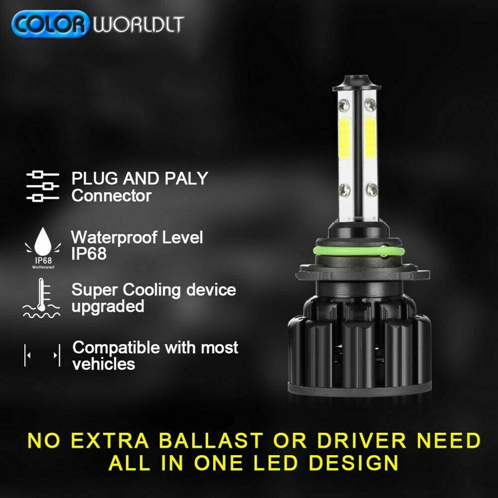 2PCS 4-Sides 9006 HB4 LED Headlight Bulb Kits Low Beam 6000K 120W 32000LM Light