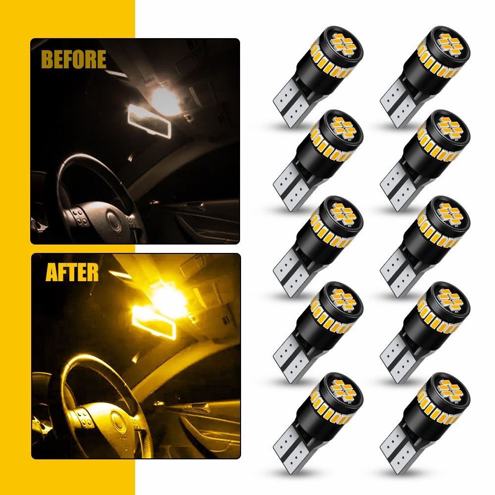 10-100PCS AUXITO Amber Yellow 168 194 921 T10 License Side Marker Light LED Bulb