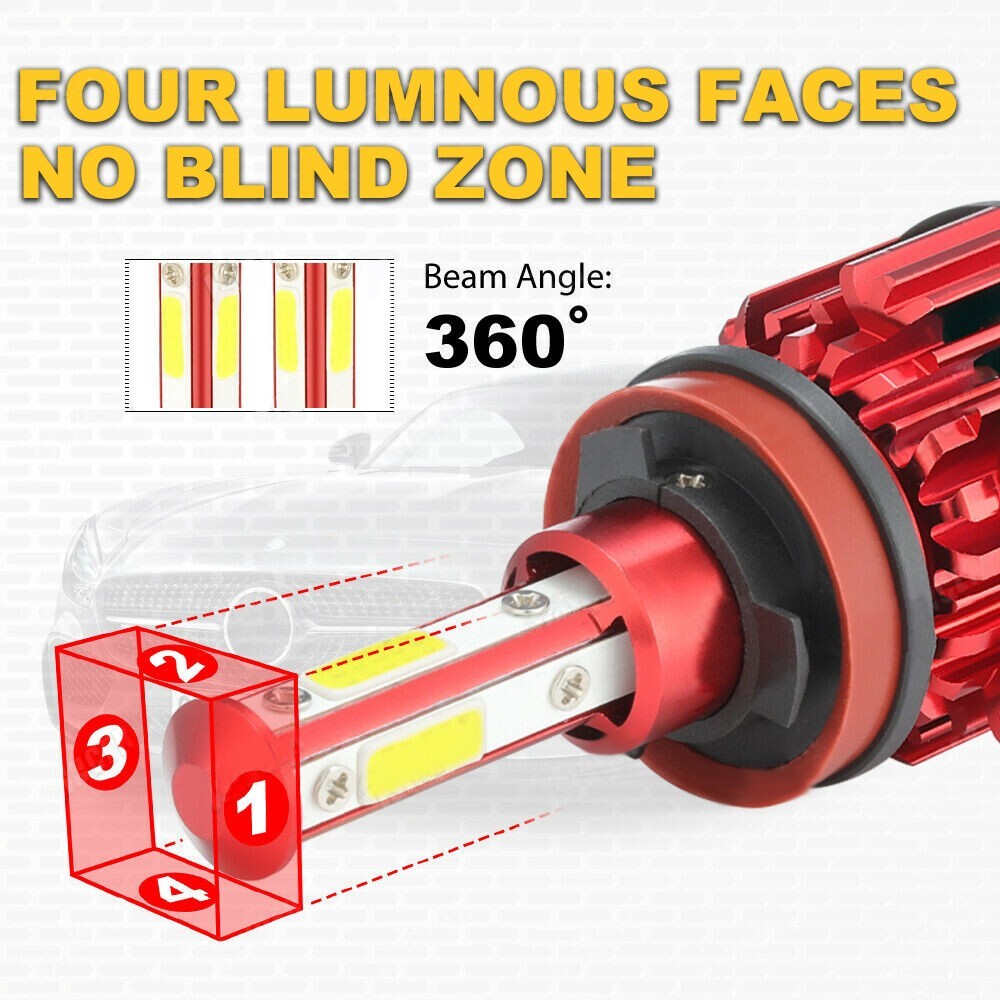 4-Side H11 H9 LED Headlight Super Bright Bulbs Kit 330000LM HIGH/LOW Beam 6000K