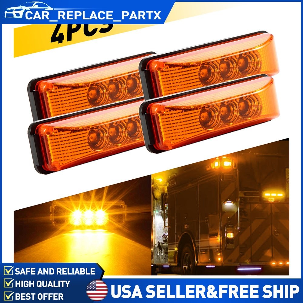 4PC Amber 3LED Side Marker Lights RV Truck Trailer Clearance Light Waterproof US