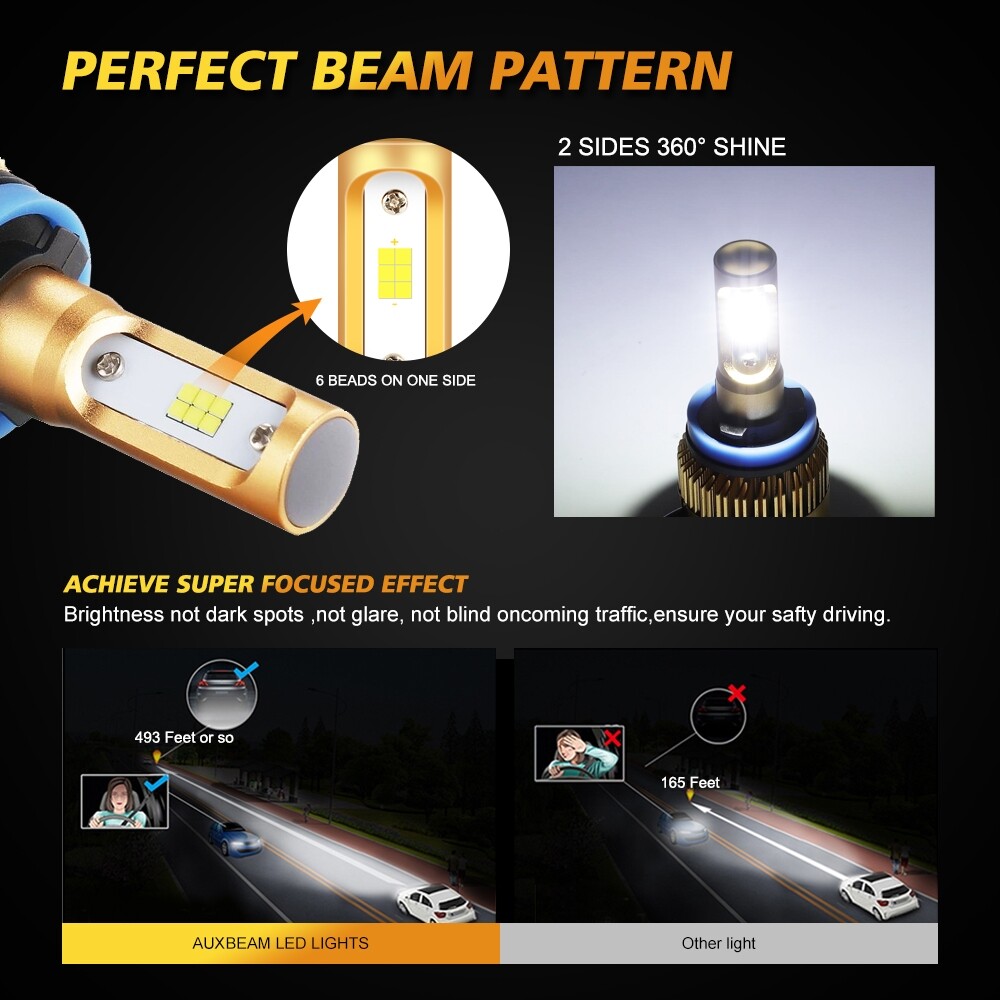 AUXBEAM H9 H11 LED Headlight Super Bright Bulbs Kit 6000K White HIGH/LOW Beam 2X