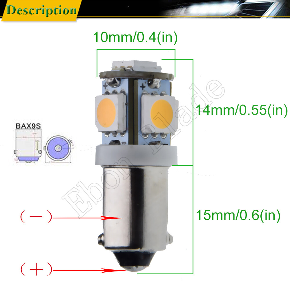 2Pcs Warm White BAX9S H6W 433C 434 LED Bulbs for Car Auto Interior Lights Lamps