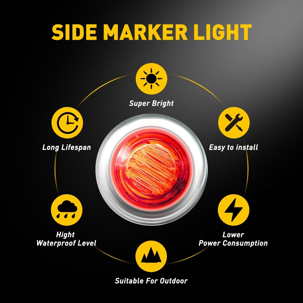 20/40/100X 3/4″ 12V Side Marker LIGHTS LED Bullet Truck Trailer RV Round W/ Base