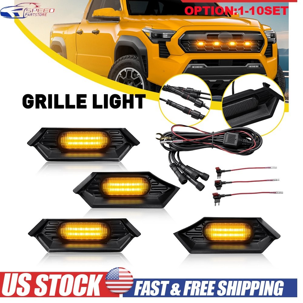 For 2024 2025 Toyota Tacoma TR D LED Grille Lights Amber DRL Lamp Smoked Lens