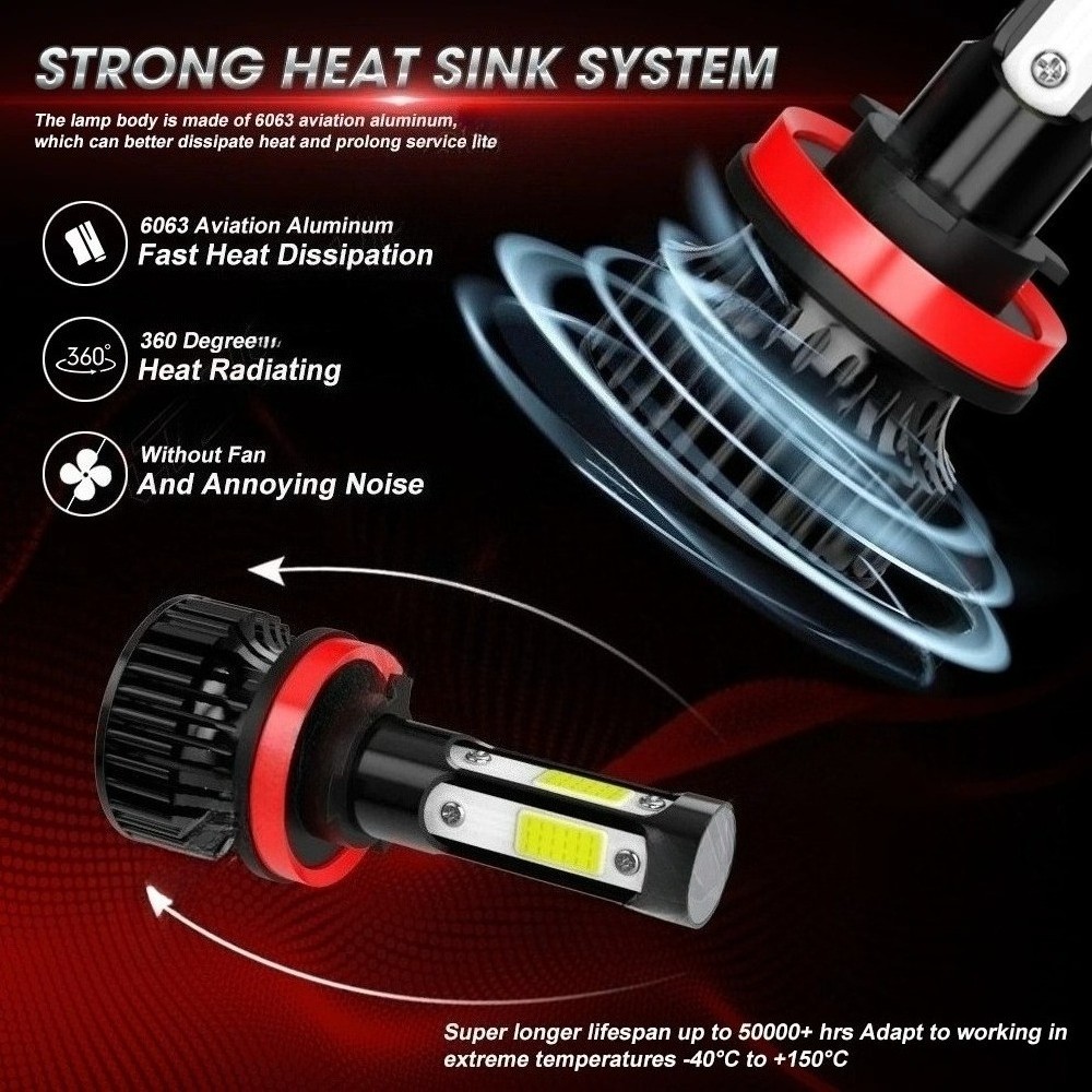 H11 9005 LED Headlight KIT Combo Bulbs 10000K High&Low Beam Super Bright White