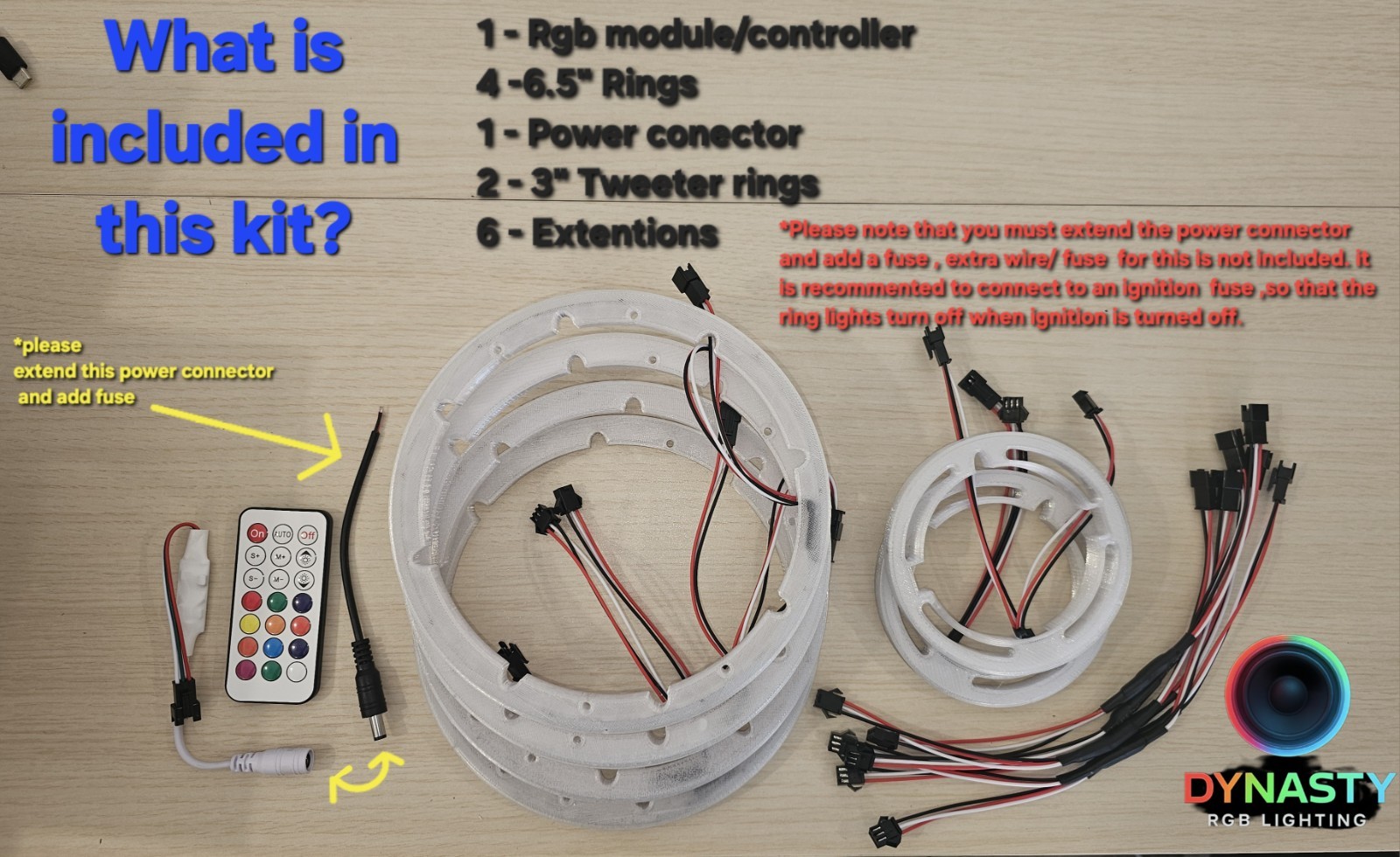 DYNASTY RGB LIGHTING 4 -6.5 “ Rgb Rings 2-3″ Tweeter Rgb Combo 12V
