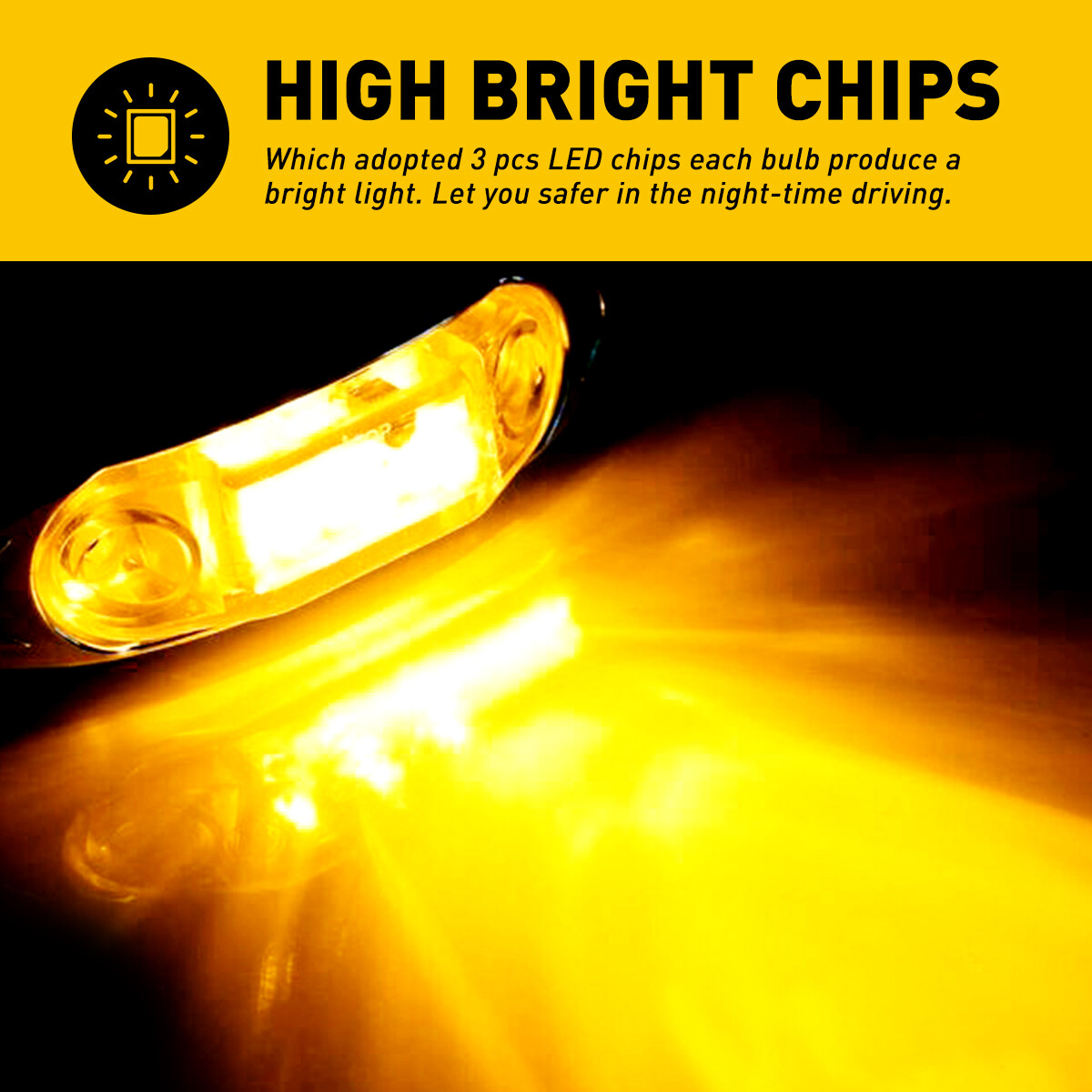 10Pcs Amber 3LED Side Clearance Marker Light For Car Truck Trailer Pickup 12V US