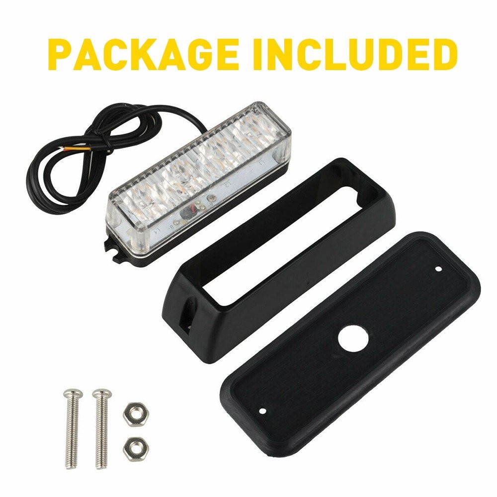 2PCS Car 4LED Emergency Warning Amber/White Beacon Light Flash Strobe Indicator