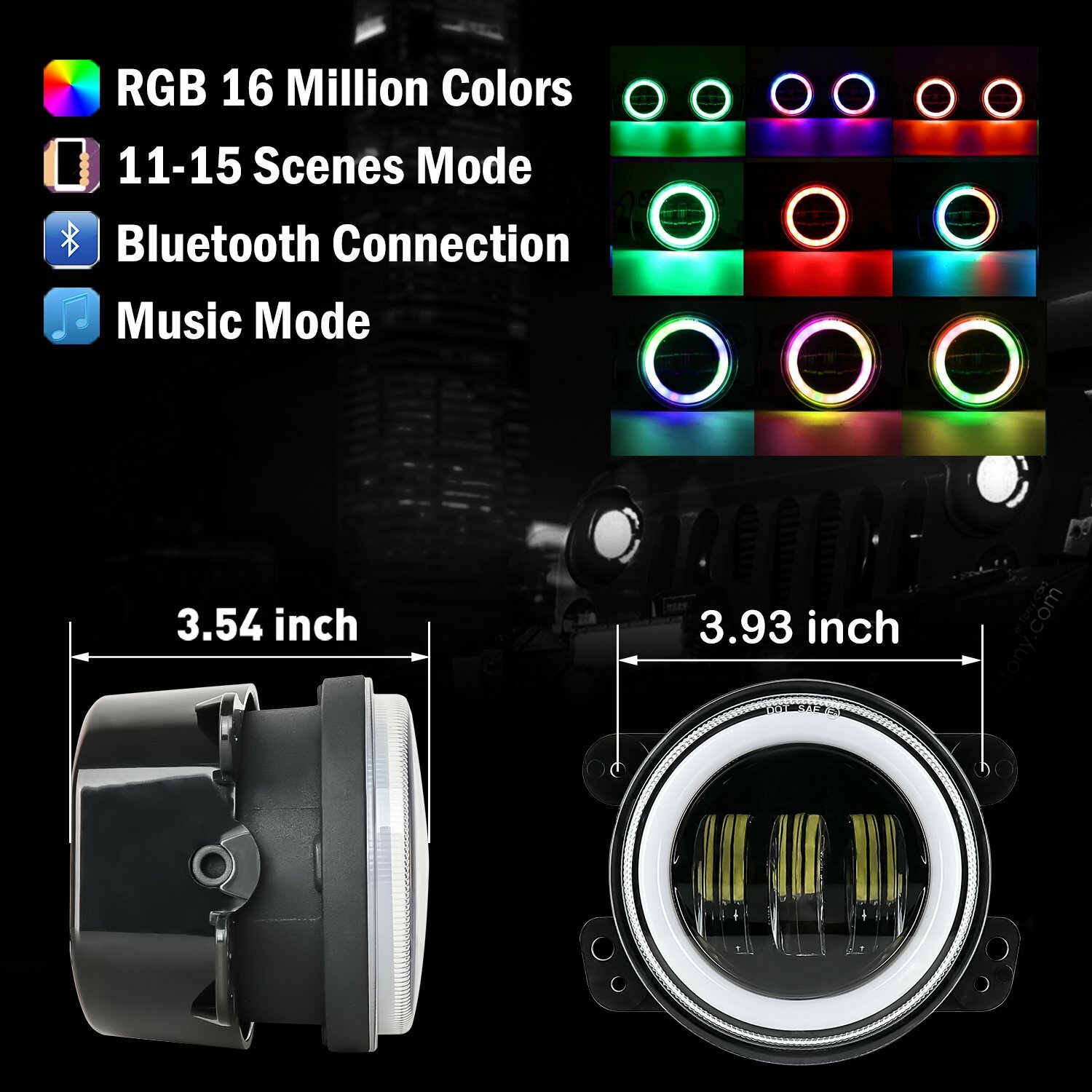 7“ RGB LED Headlights Chasing DRL & Fog Lights Combo Kit For Wrangler JK JKU