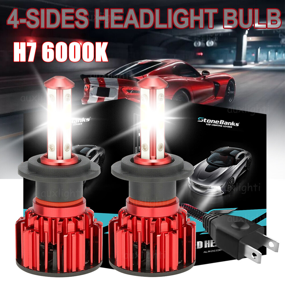 4 Sides H7 LED Headlight Bulb Kit High Low Beam 6500K White Super Bright 20000LM