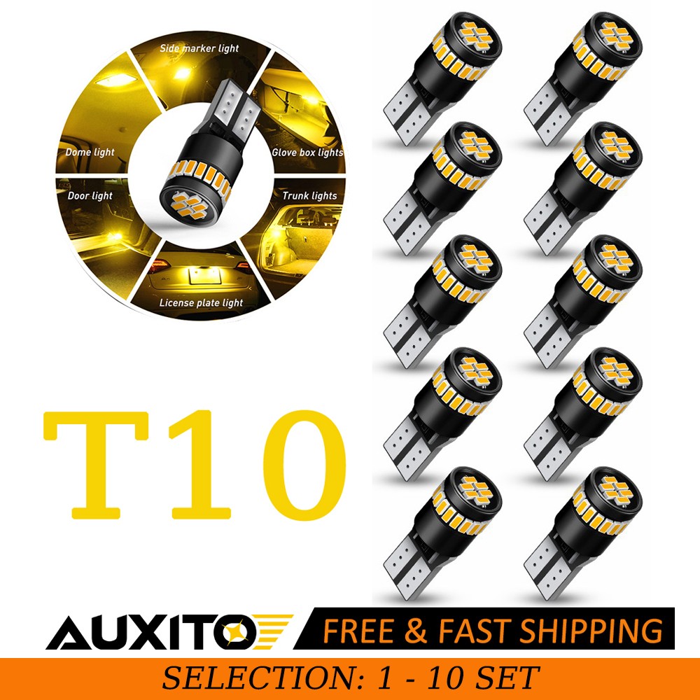 10-100PCS AUXITO Amber Yellow 168 194 921 T10 License Side Marker Light LED Bulb