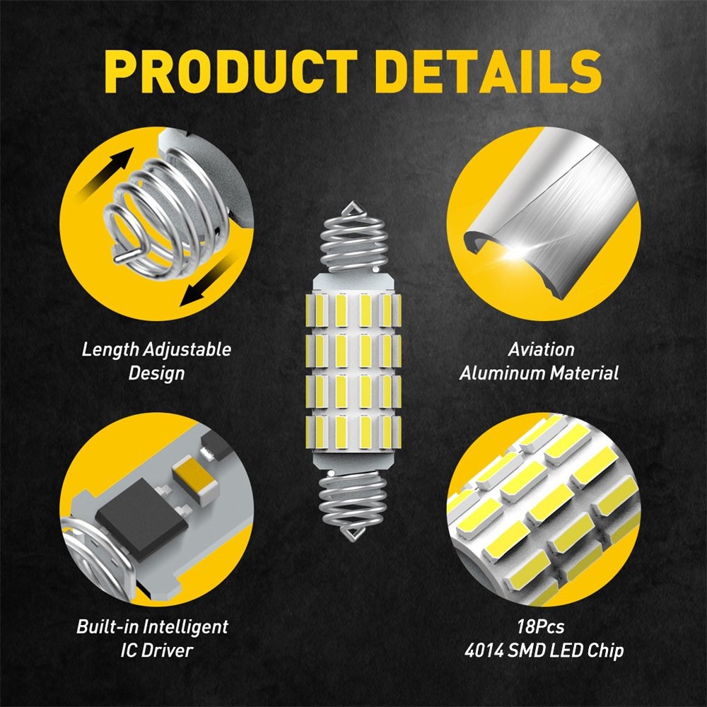 White 18-SMD 42mm 578 LED Bulb Car Interior Map Dome Door Reading Lights 2/10x