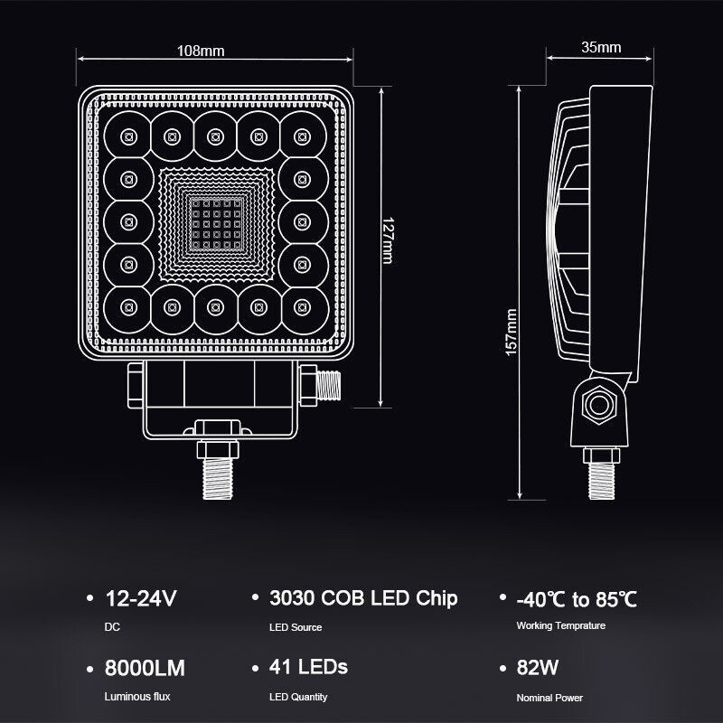 Automobile Lamp LED Work Light 50000 Hours 82W Per Light 6000K White Brand New